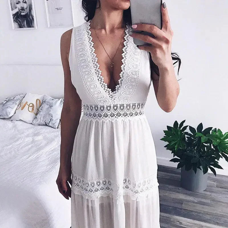 LACE TANK DRESS WITH V-NECKLINE