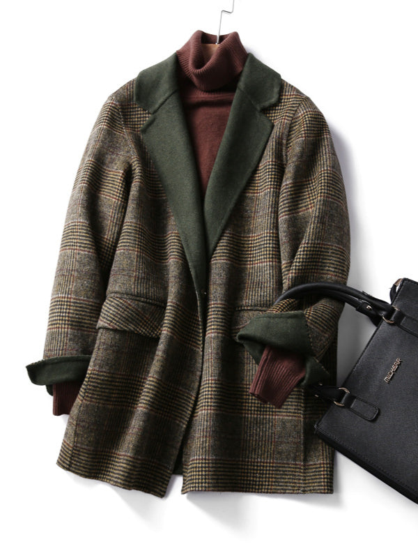 Classic Winter Plaid Wool Coat