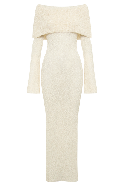 Marisol Off Shoulder Boucle Maxi Dress - Ivory