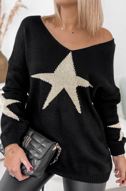 Bethany 'Star' Shimmer Knitted Jumper Top-Black