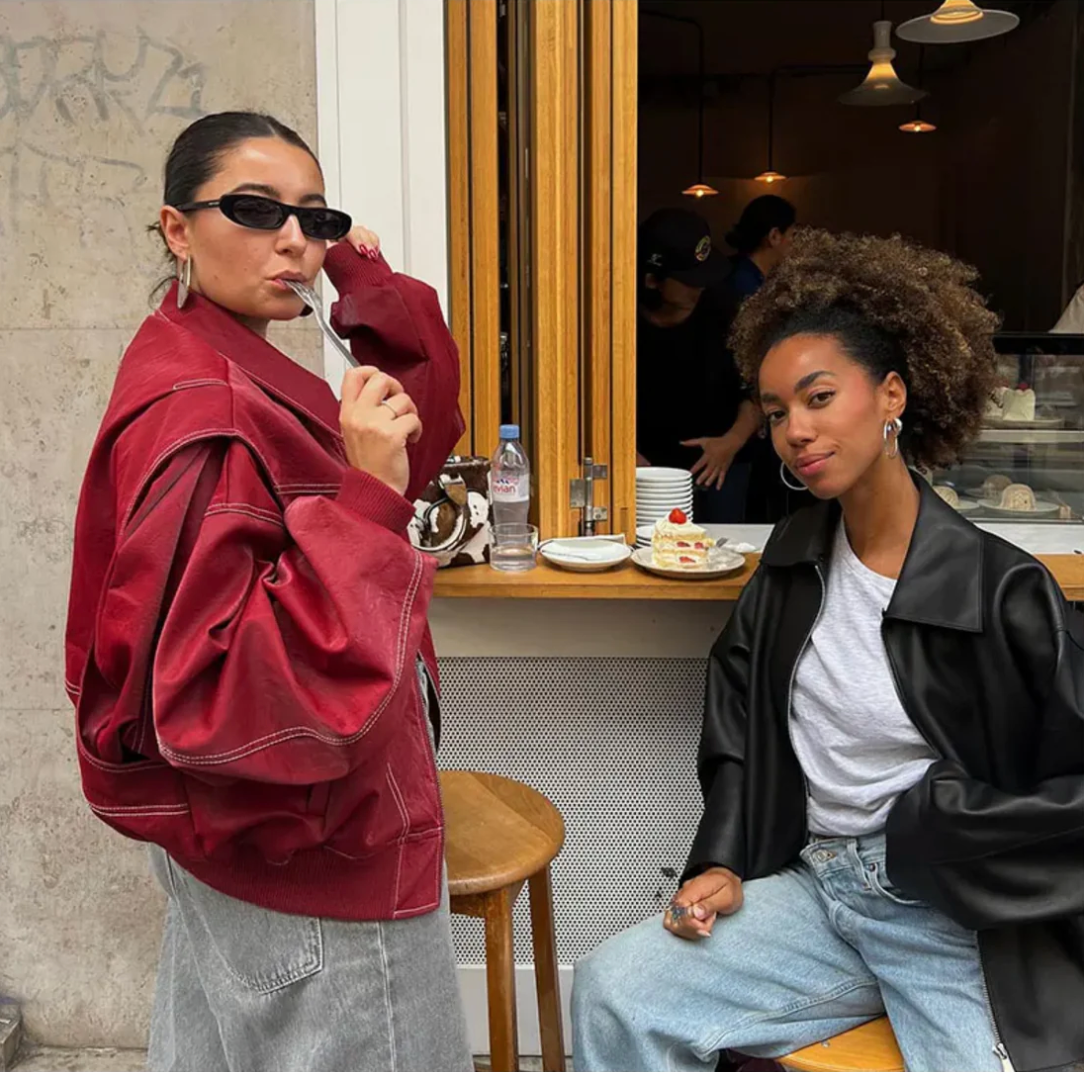 Noa™ | Oversized leren bomber jas