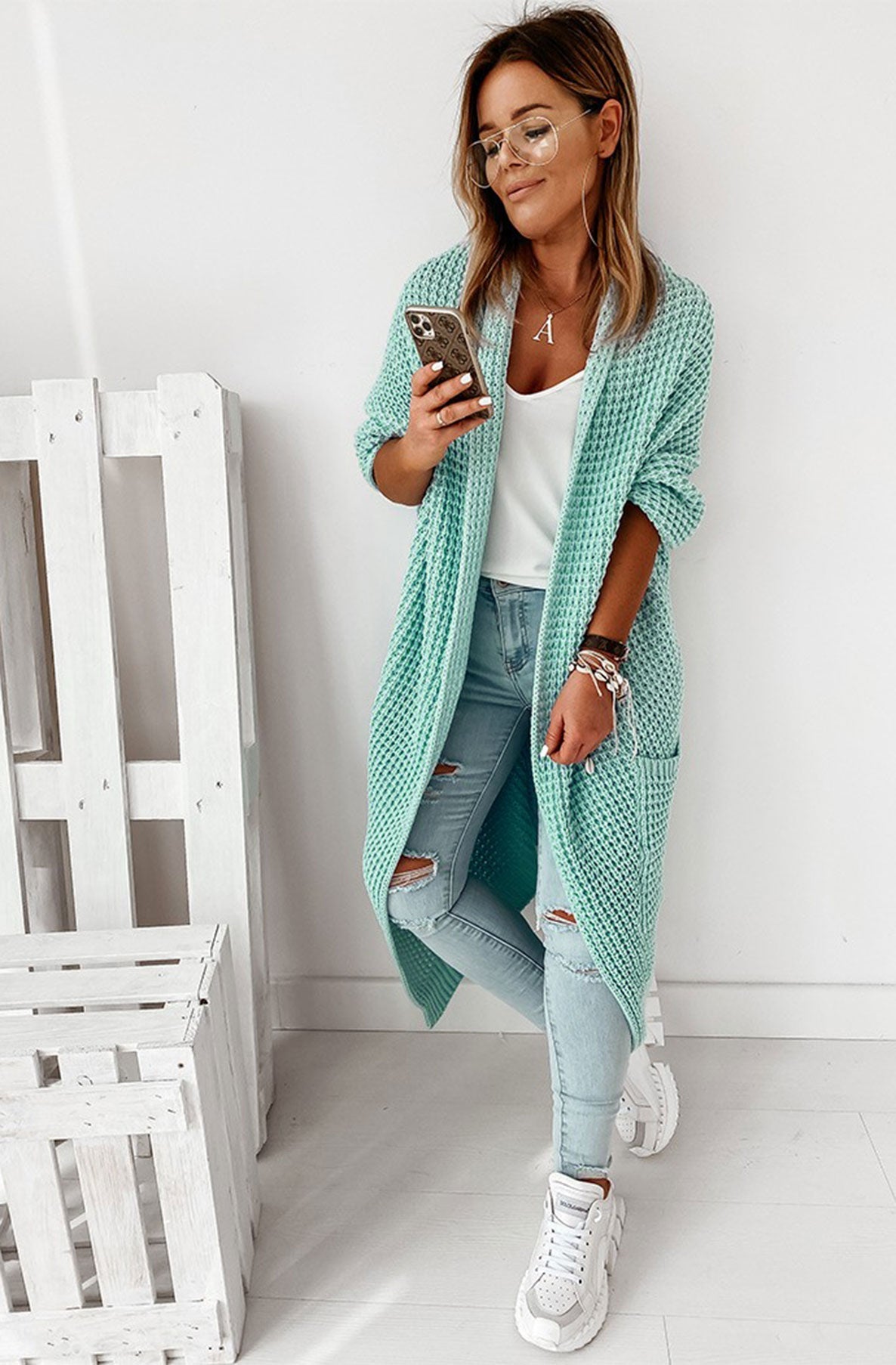 Trudie Longline Knitted Cardigan-Sage