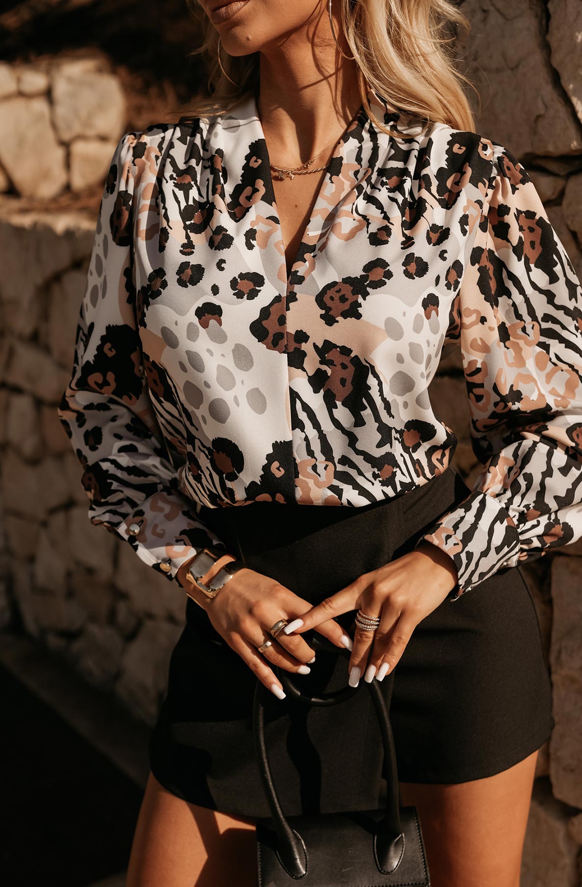 Verena Animal Print Shirt Blouse Top-Brown