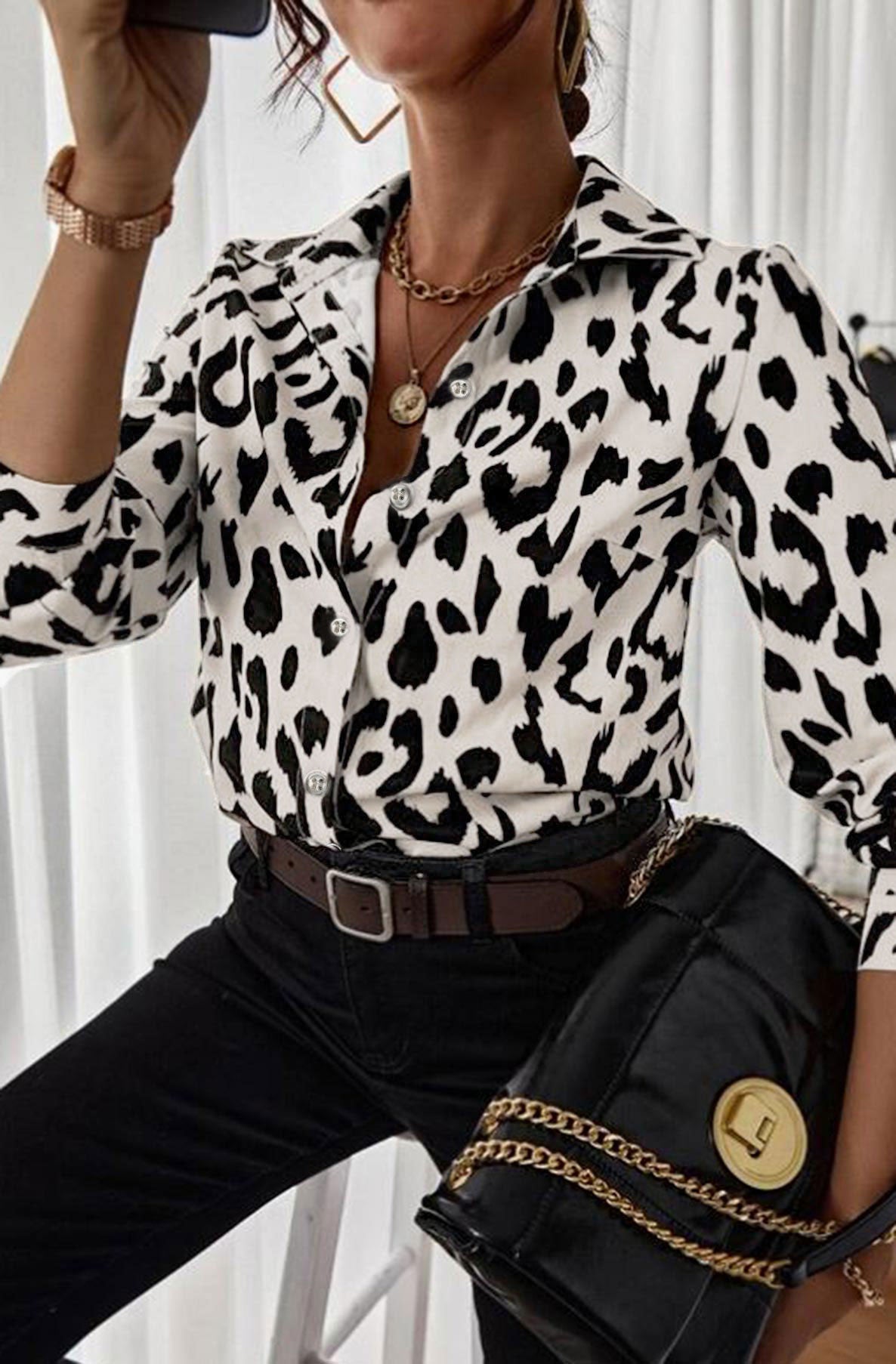 Yulia Leopard Print Shirt Top-Stone