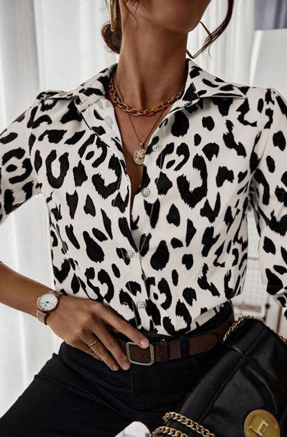 Yulia Leopard Print Shirt Top-Stone