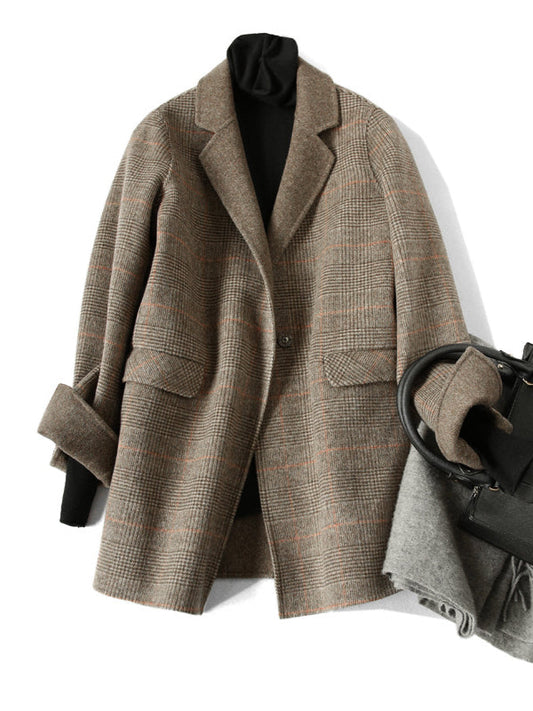 Classic Winter Plaid Wool Coat