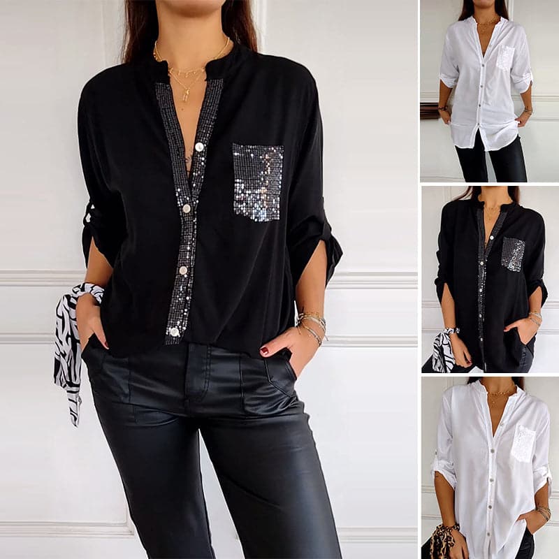 Casual patchwork top with sequins