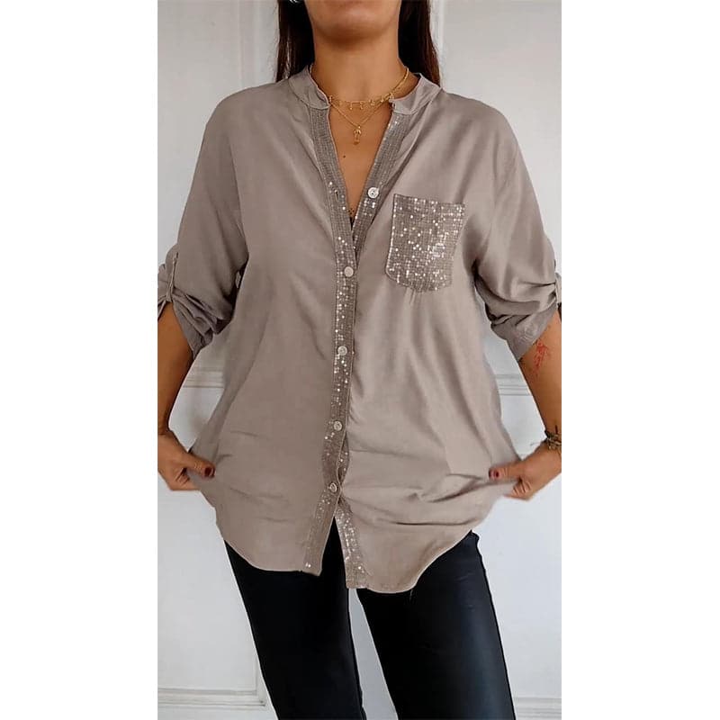 Casual patchwork top with sequins