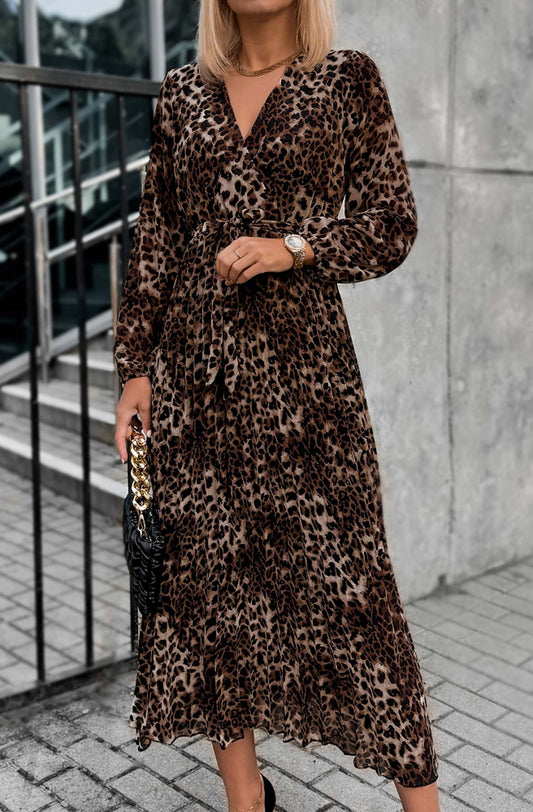 Zoe Animal Printed Midaxi Dress-Brown