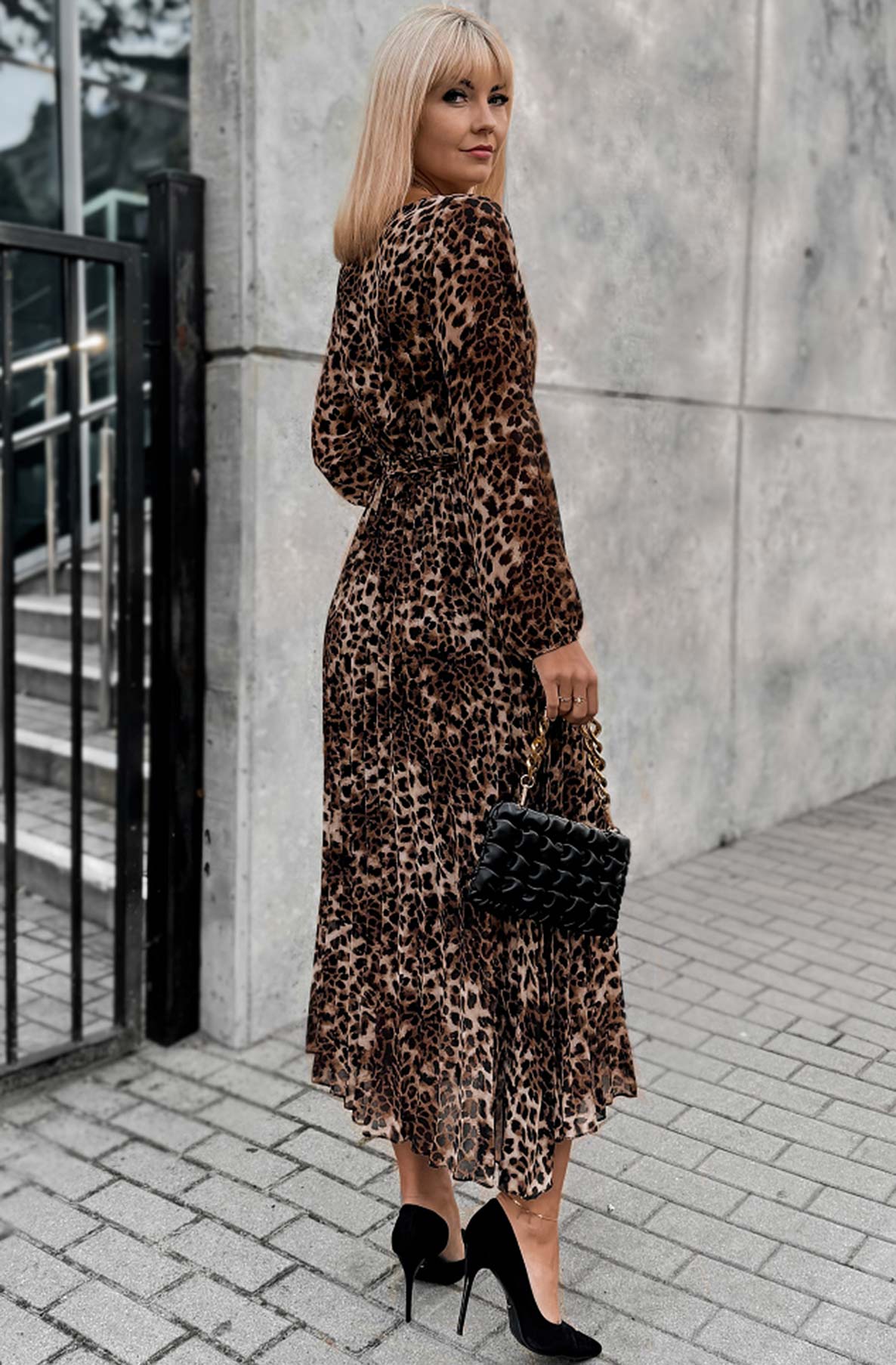 Zoe Animal Printed Midaxi Dress-Brown